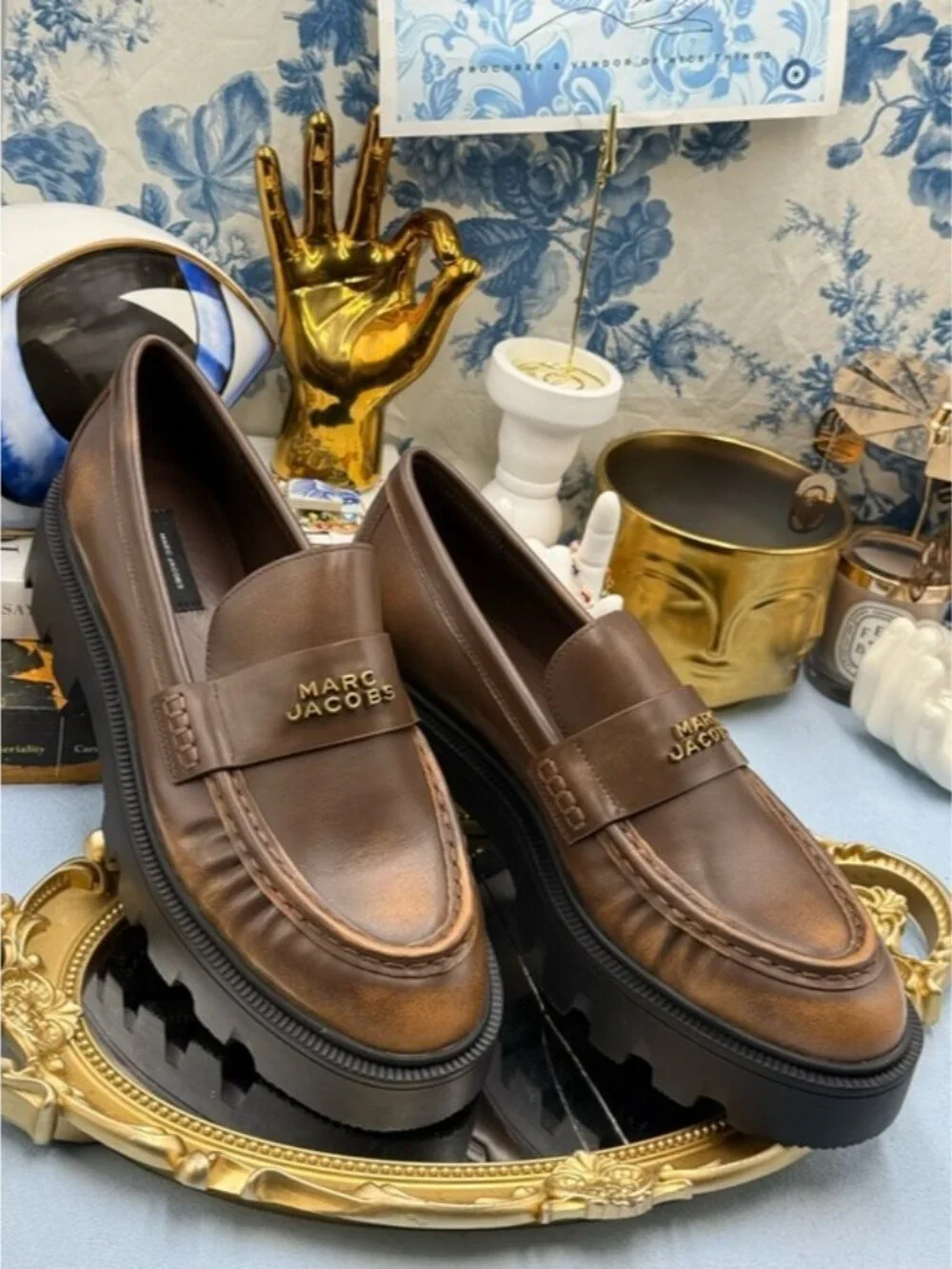 🆕 MARC JACOBS 🧿 NWOB The Distressed Leather Frankie Loafer, Brown - Sz 39 / 9 - Picture 3 of 14